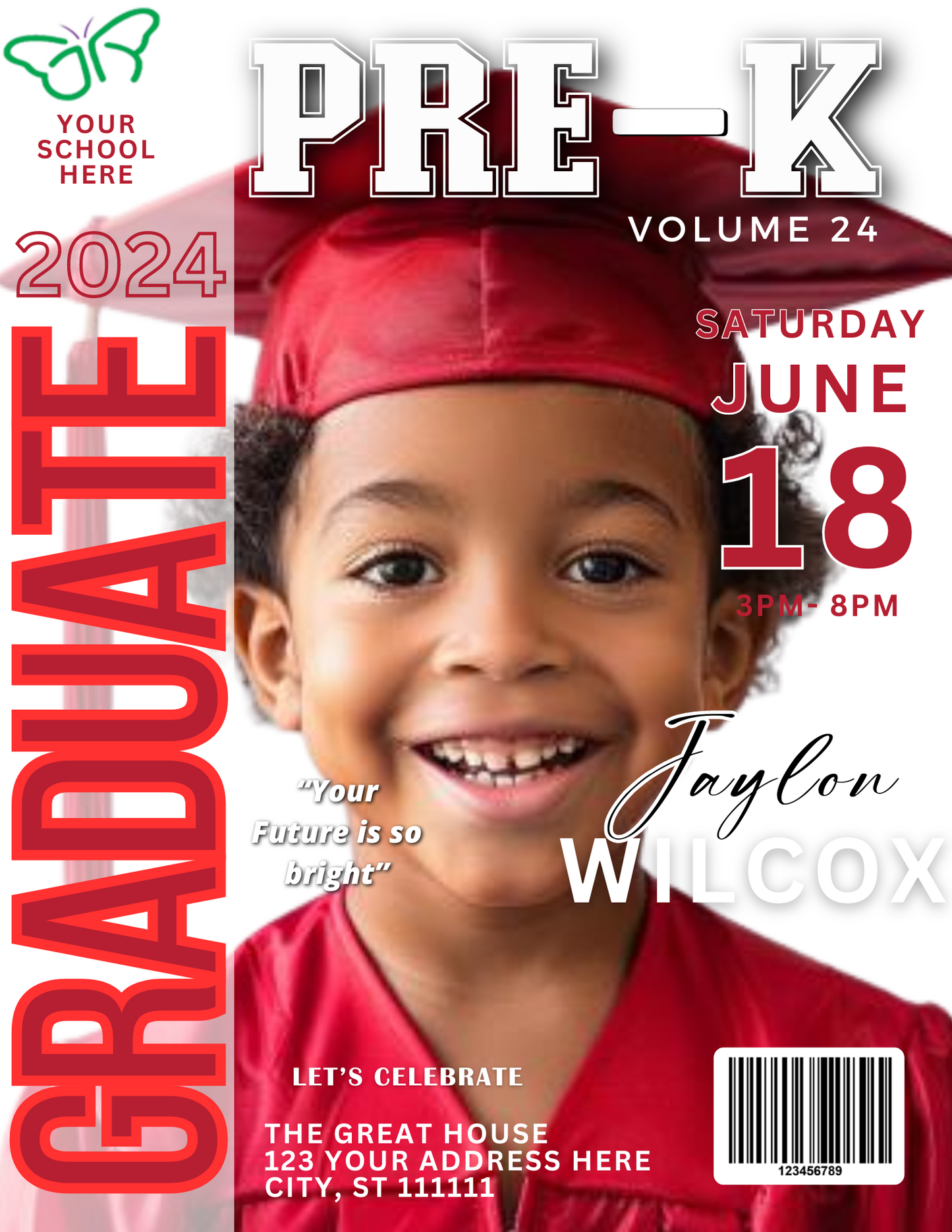 Pre-K Graduation Graduation Magazine Cover Canva Editable